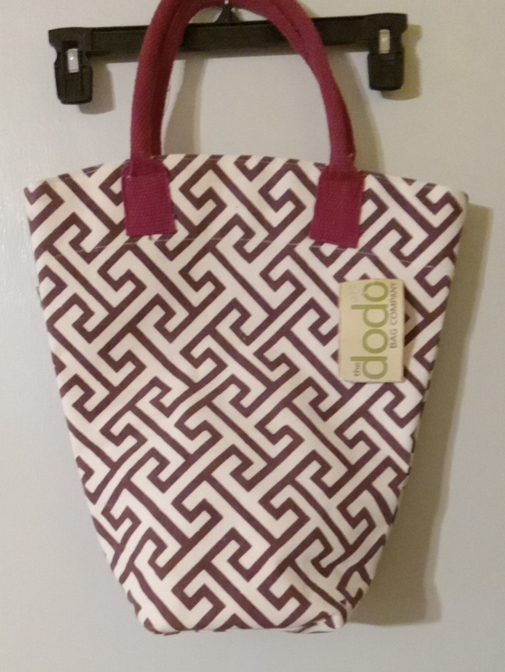 The Dodo Bag Jigsaw Geometric Print Tote/Shoulder Bag in Burgundy and White